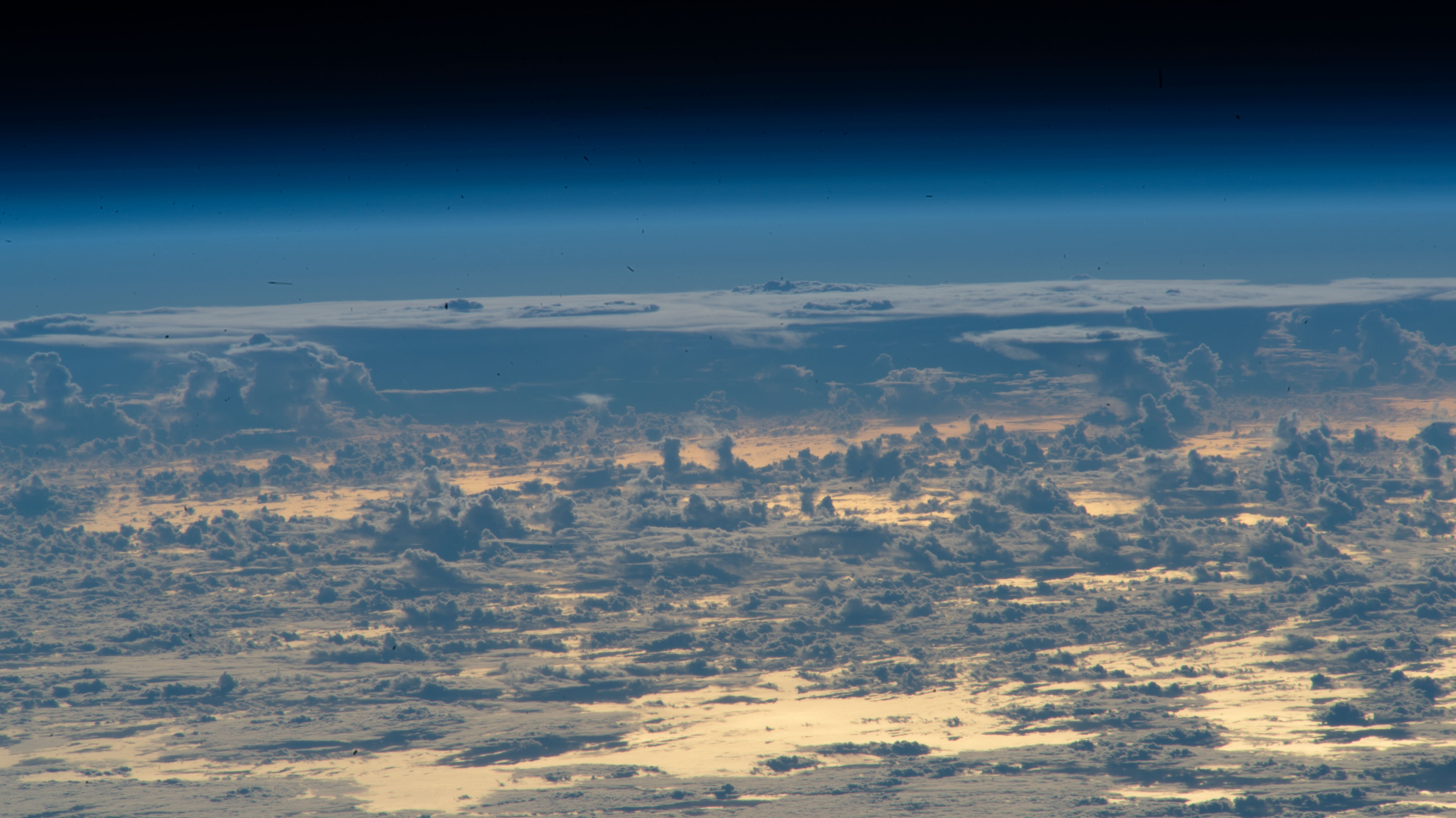 Clouds above the north Atlantic Ocean photographed from orbit.