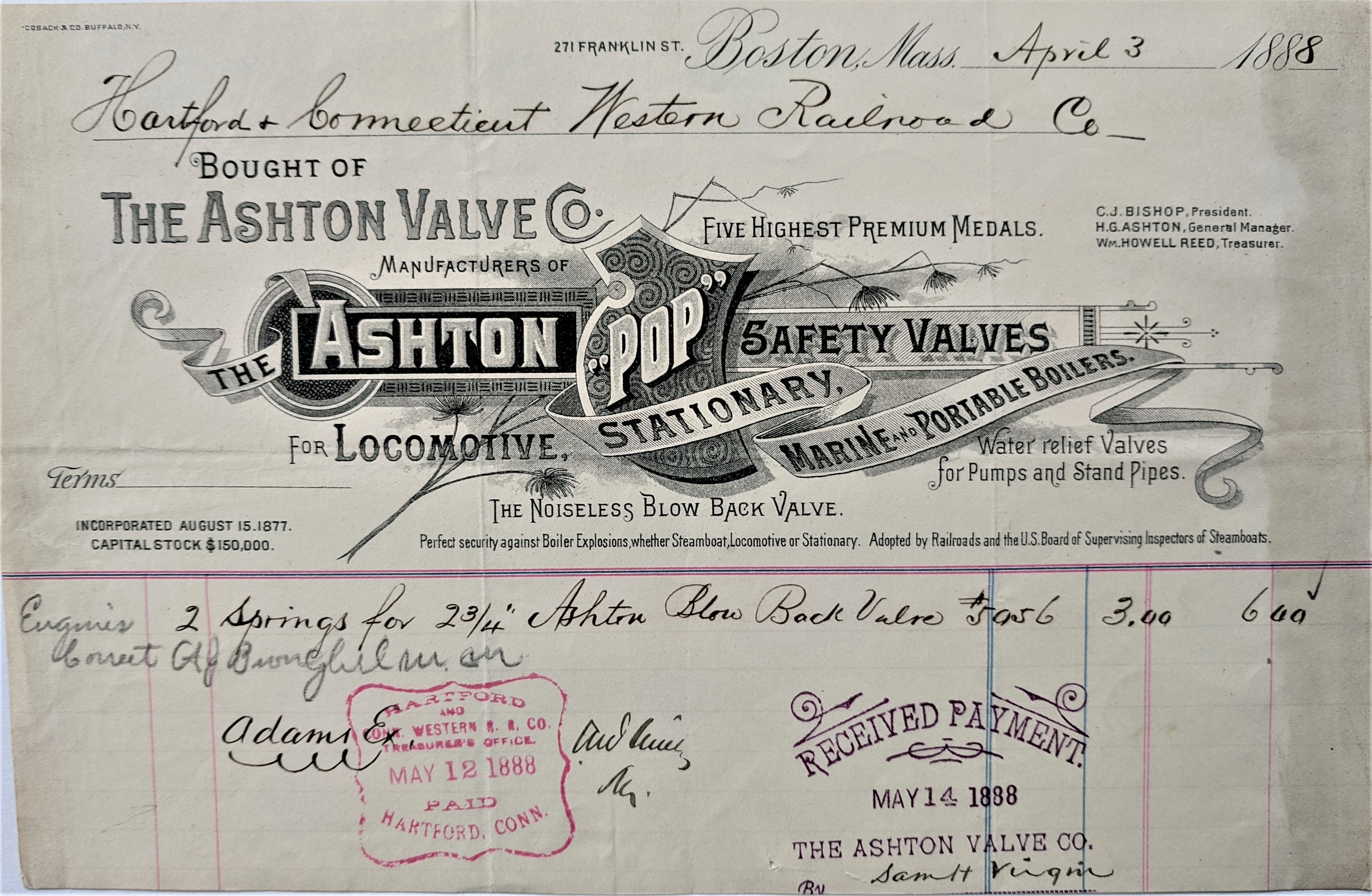 Historical invoice document photographed flat on a light background.
